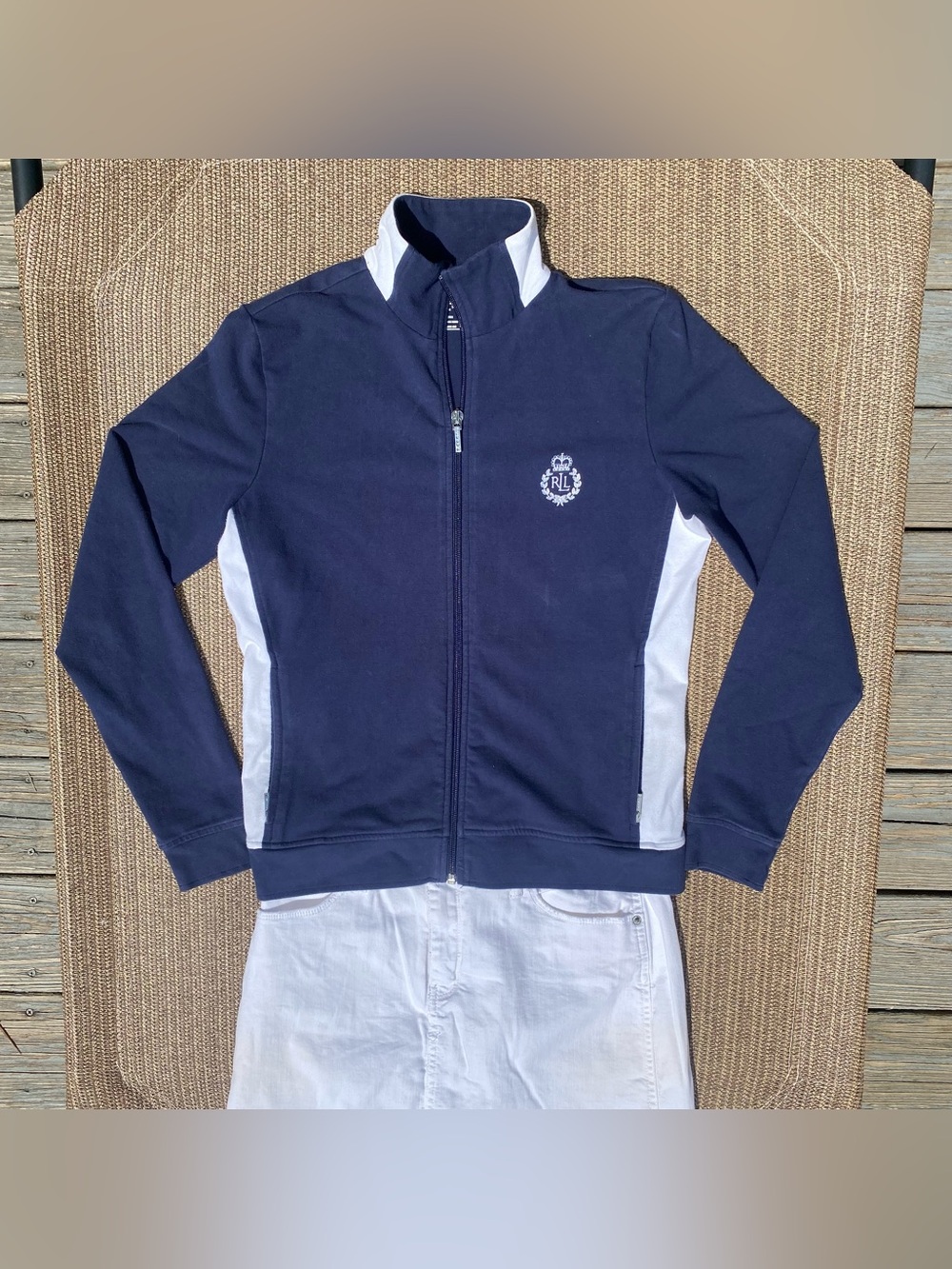 Lauren Active Ralph Lauren Navy Blue Crest Track Jacket Colorblock Small